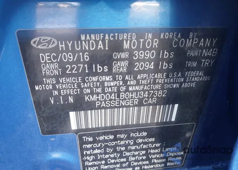 2017 Hyundai Elantra Sport from USA, damaged, VIN KMHD04LB0HU347382